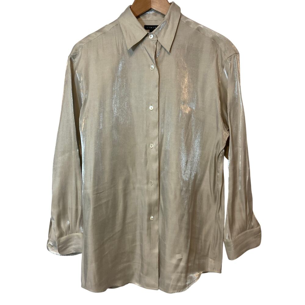 The Limited Shimmer Gray Silver Lightweight Long Sleeve Button Up Blouse Top XS